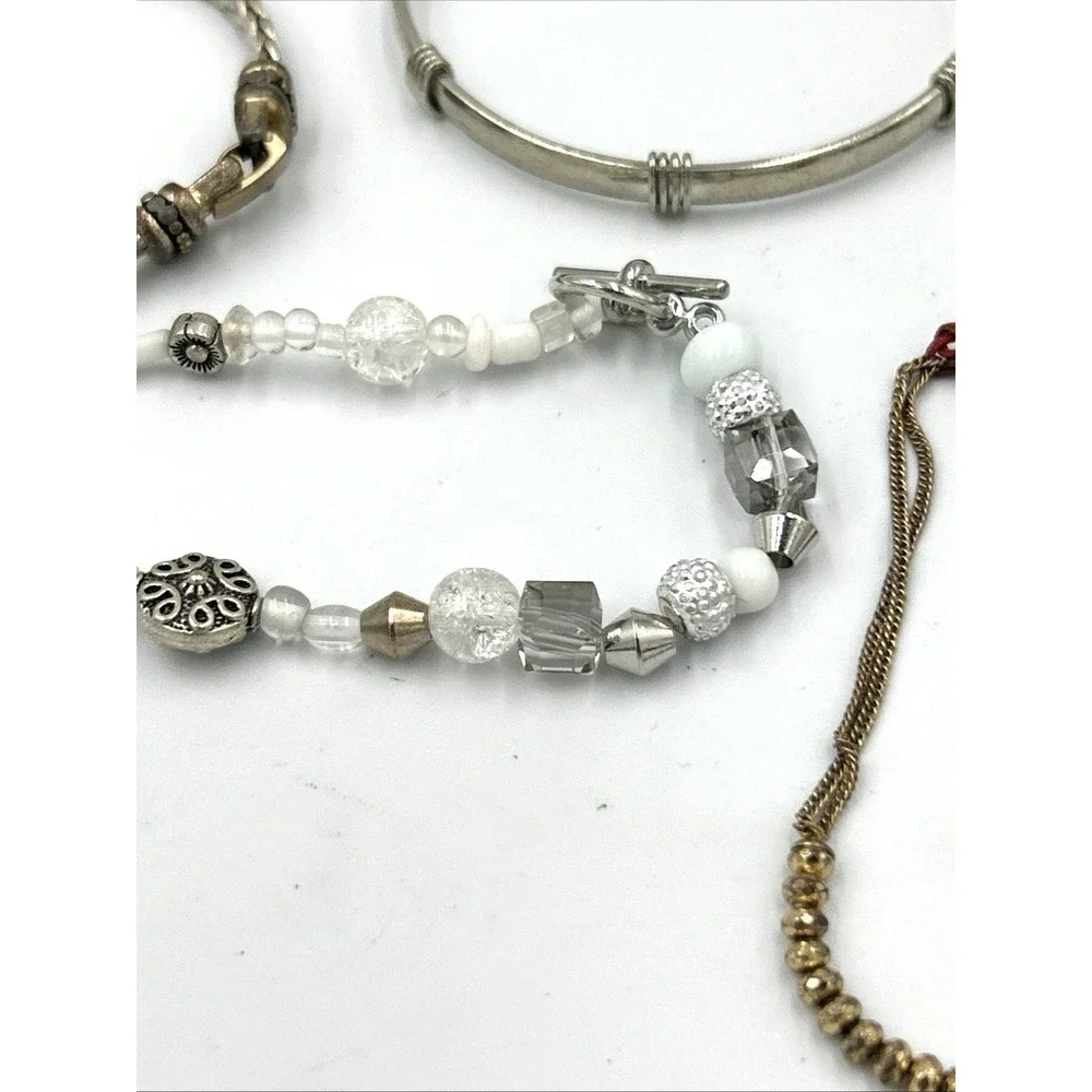 Lot of 10 bracelets Chain stretch Beaded Silver tone Several Vintage - Picture 12 of 13